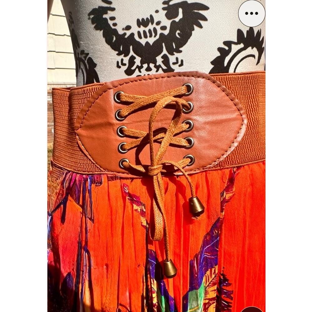 Orange vivid pleated maxi long skirt vibrant flowing boho flashback 1960's (62)